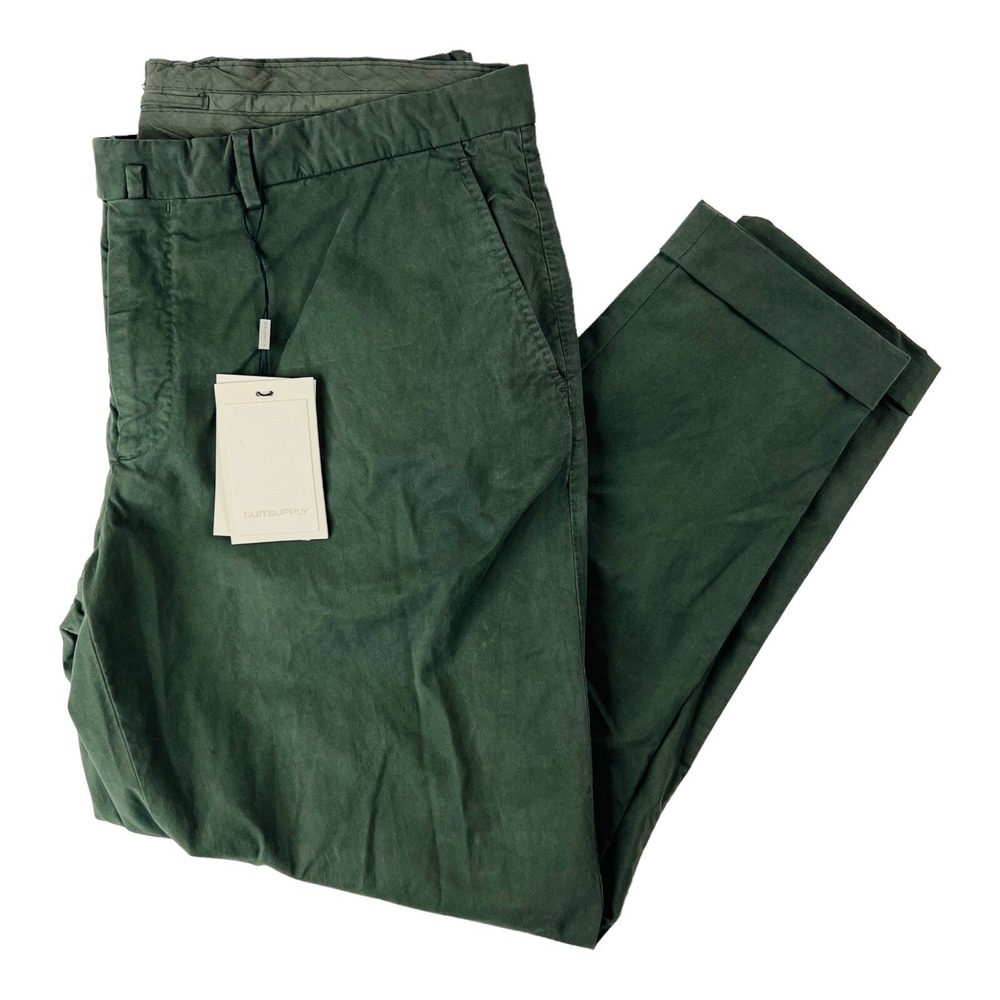 NWT SuitSupply Mid‎ Green Flat Front Porto Chino Pants Mens Size 40X28 +2"